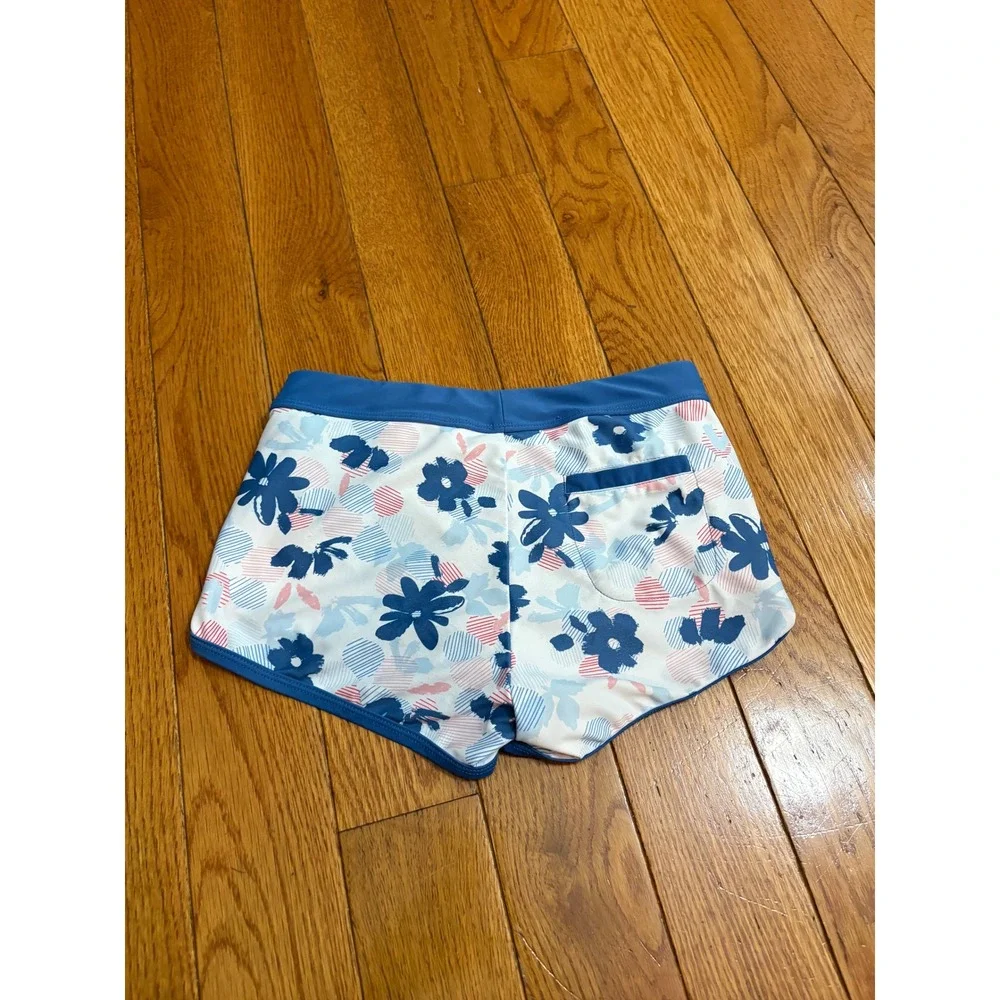 Eddie Bauer Girls Blue Floral Board Shorts Swim Trunks Size S 7/8